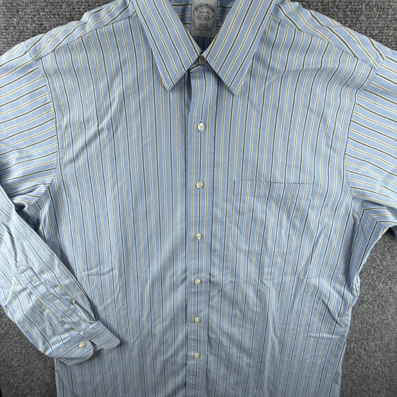 Brooks Brothers 16.5 36 Slim Fit Non Iron Striped Blue Button Up Point Collar - Picture 2 of 16